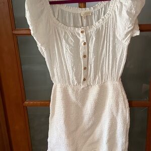 Omesa White Cotton Smocked Cottagecore Mini Dress Size M